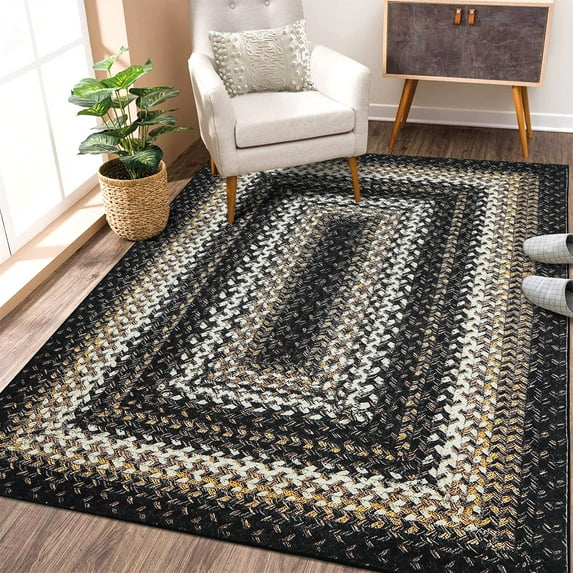 CAROMIO Braided Print Boho Rug Living Room Area Rug Modern Geometric Area Rug Washable Rug Farmhouse Floor Carpet, 4' x 6' Black