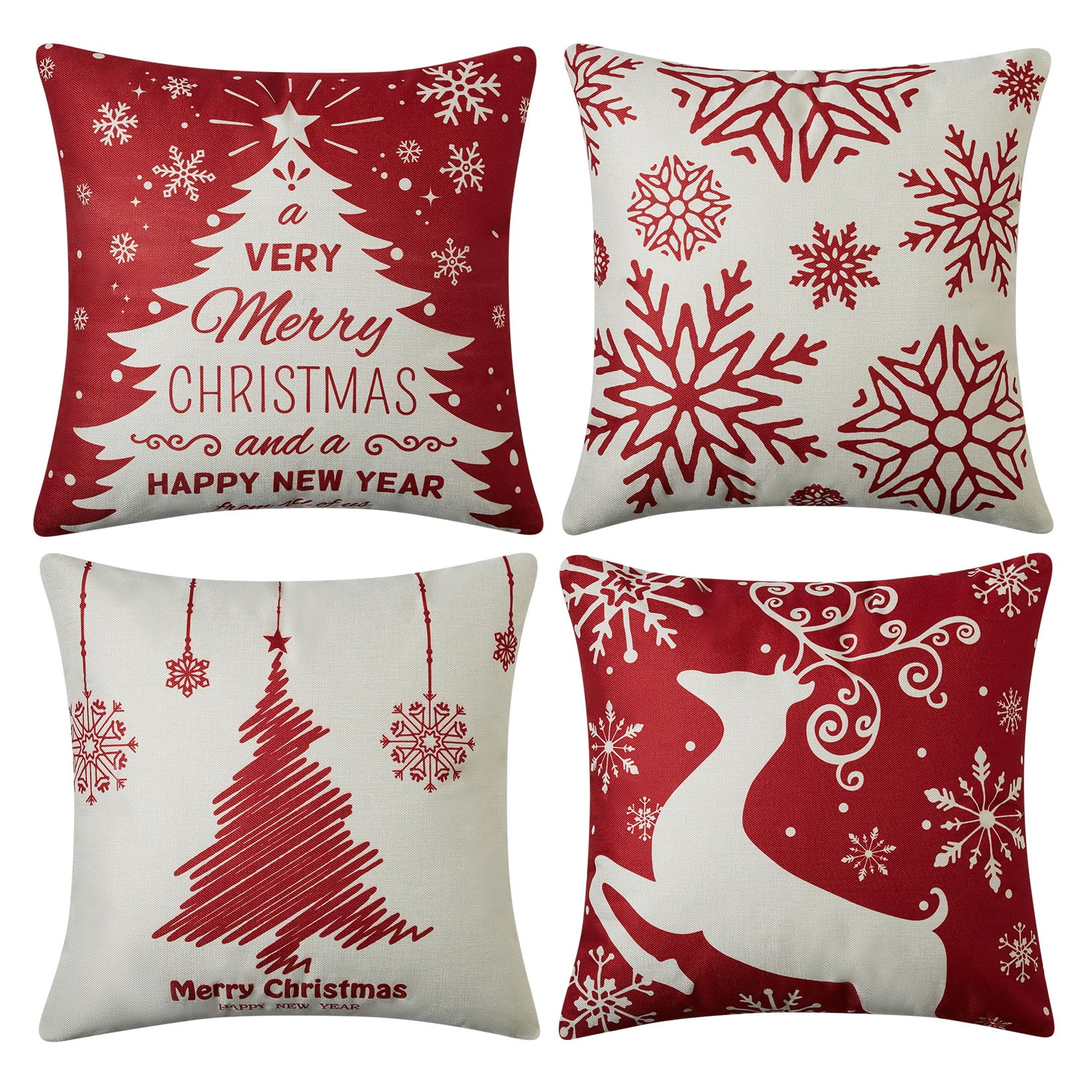 CAROMIO Red Christmas Pillow Covers 18x18 Christmas Decorations for Home  Indoor Decorative Throw Pillows for Bed Room Farmhouse Xmas Deer Merry