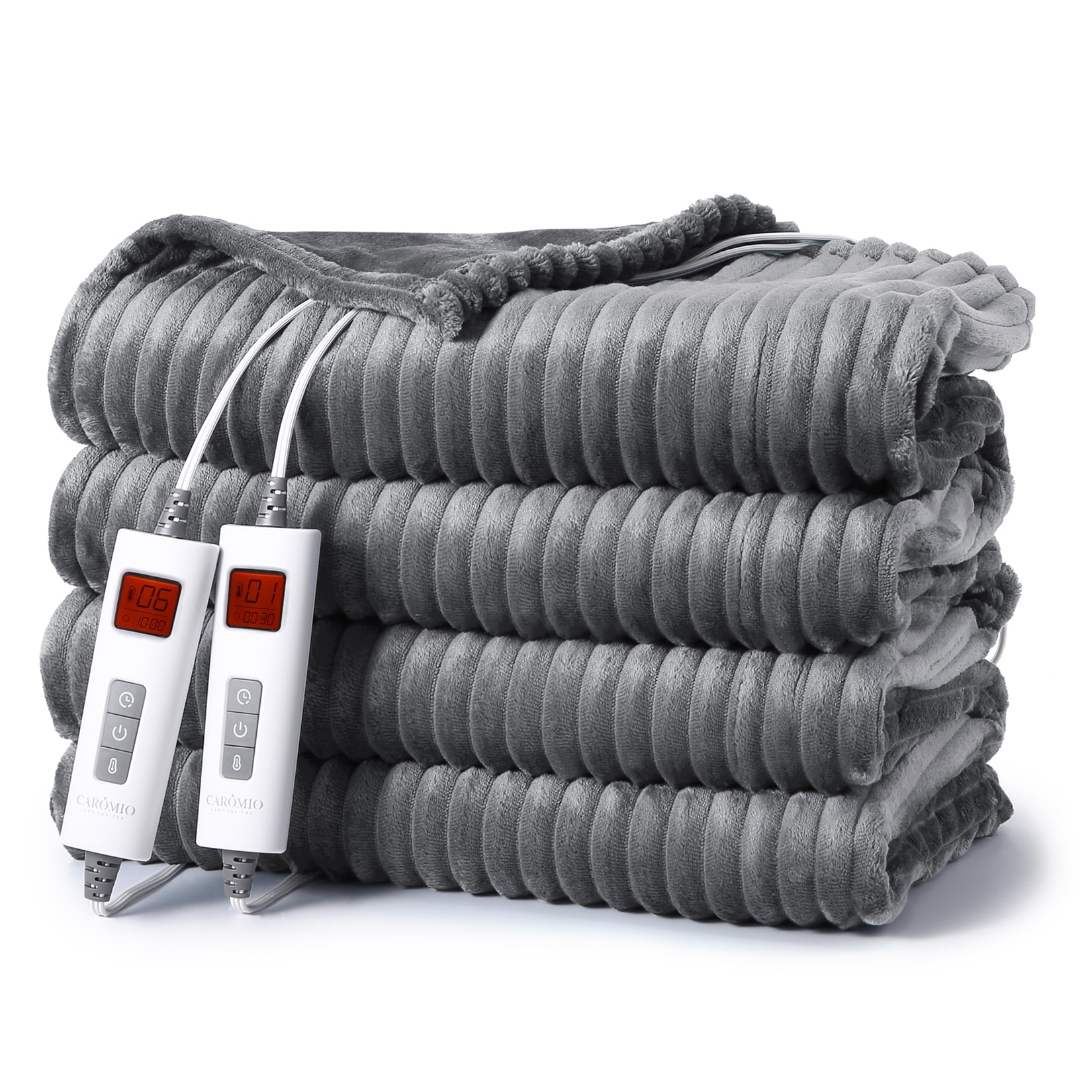CAROMIO Electric Blanket King Size Dual Control Soft Ribbed Flannel