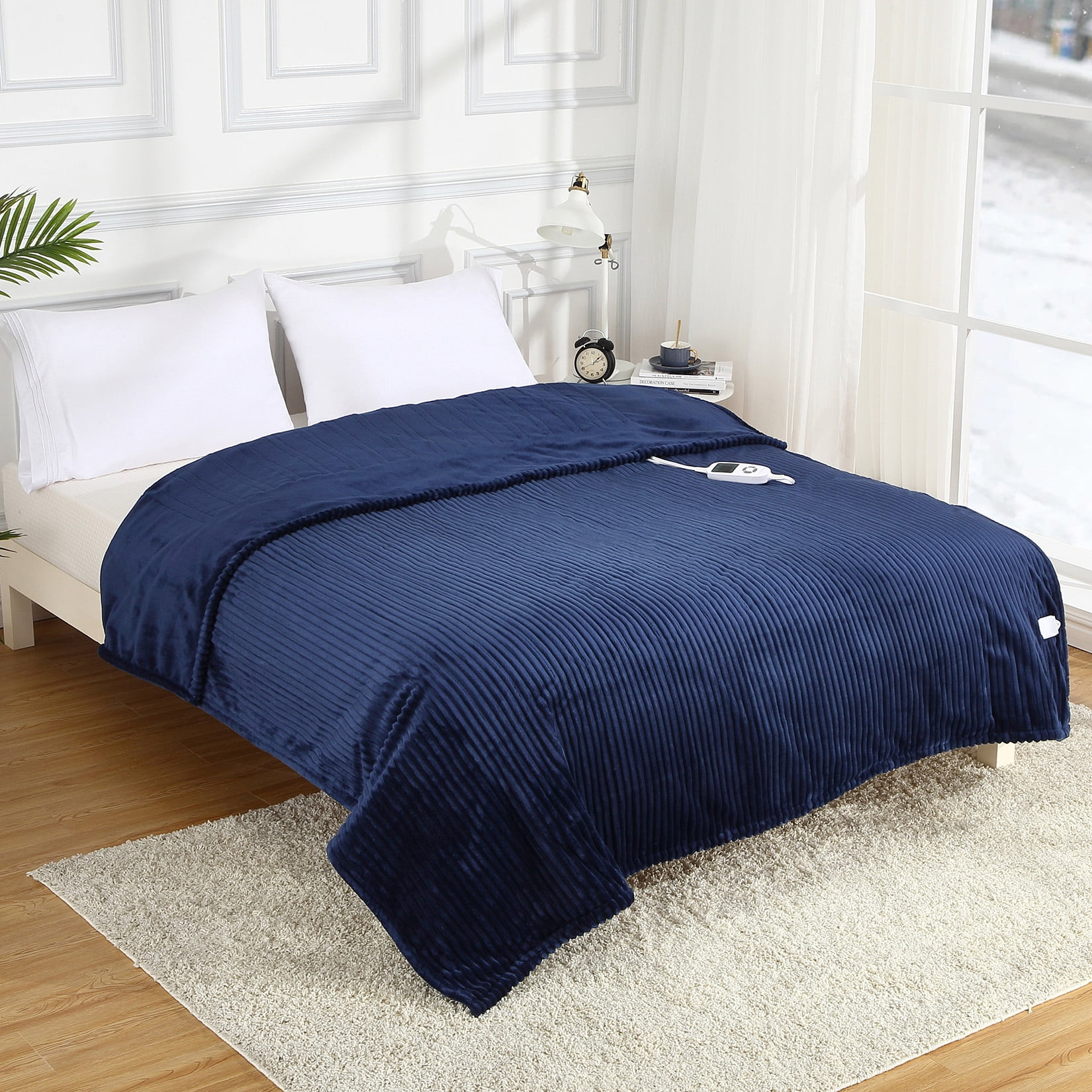 Homehours Faraday Blanket for Sleeping, Big Size 50IN * 60IN 127CM * 152CM  Thick Faraday Blanket for Belly, Warm White Berber Fleece and Navy Blue  Flannel with Faraday Fabric