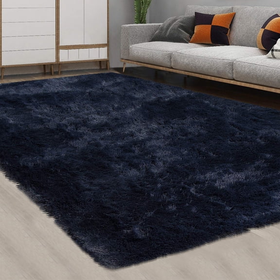 CAROMIO Fluffy 5' x 8' Dark Navy Blue Area Rugs Soft and Thick Faux Indoor Shag Rug Home Decor Nursery Carpets