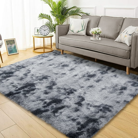 CAROMIO Fluffy 8' x 10' Area Rugs Non-Slip Carpet, Fuzzy Shaggy Tie-dyed Rugs for Living Room, Dark Gray