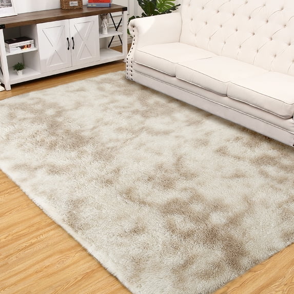 CAROMIO Fluffy Area Rug 8' x 10' Plush Fluffy Rugs Shaggy Carpet Rugs for Bedroom Living Room, Tie-dye Light Khaki