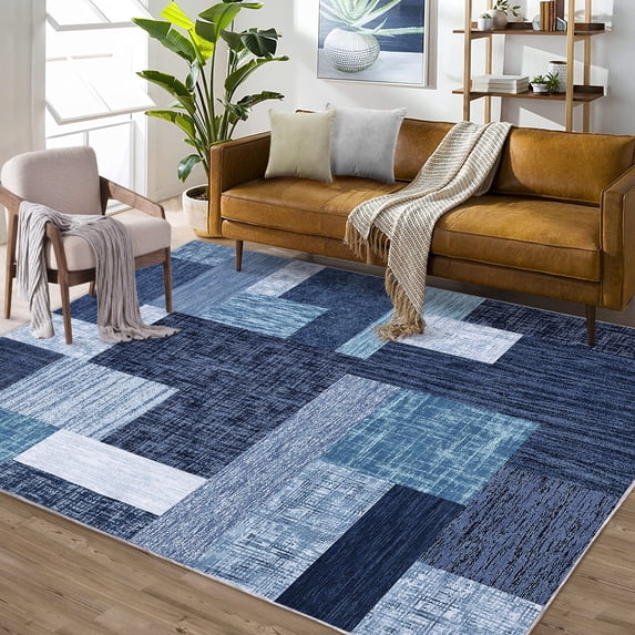 CAROMIO Geometric Modern Rug Rug for Living Room Washable Rugs Non Slip Rug Contemporary Carpet for Bedroom Soft Rug, 4' x 6' Blue