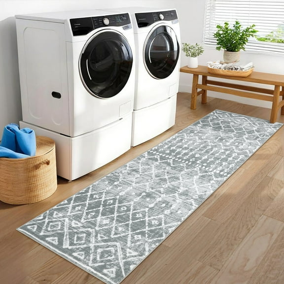CAROMIO Gray Runner 2' x 6' Area Rug Boho Distressed Machine Washable Modern Geometric Moroccan Carpet
