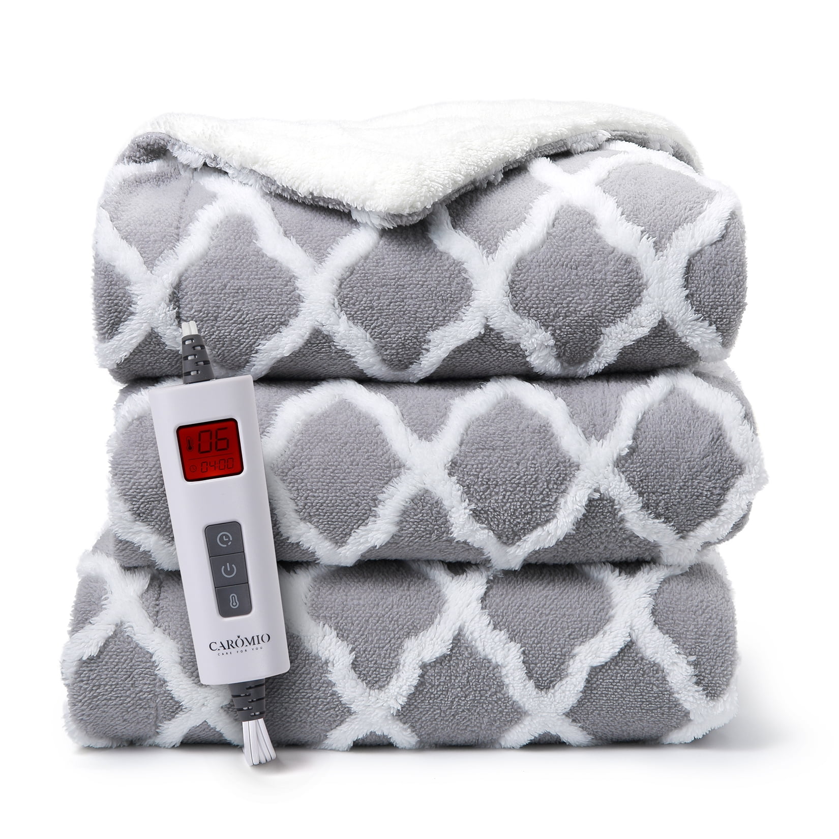 CAROMIO Heated Blanket Sherpa Tufted Electric Throw Blanket with 6 Heating Levels and 20 Time