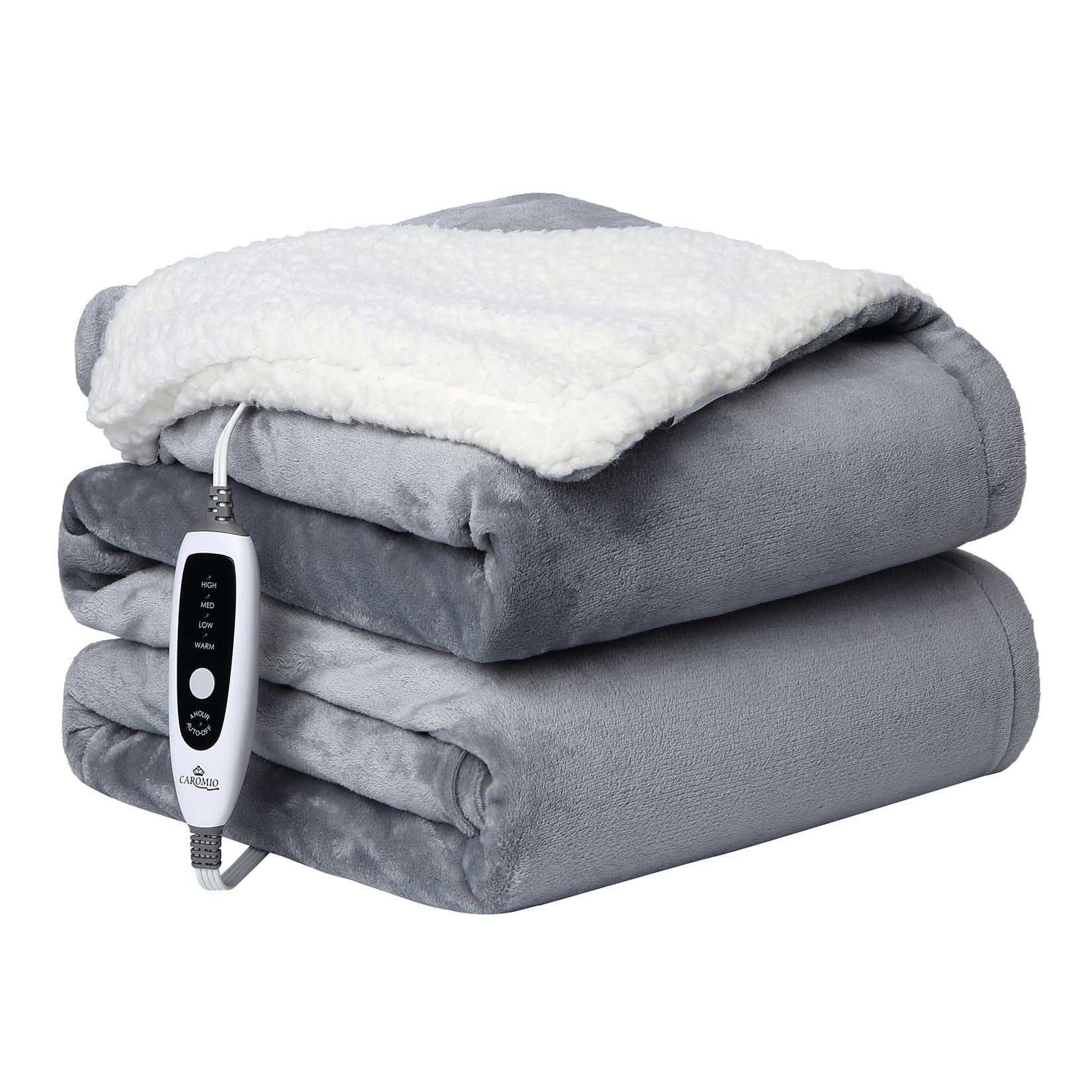 CAROMIO Heated Blanket Throw - Soft Thickened Flannel to Sherpa Reversible Electric  Heating Blanket, UL Certified 4 Heating Levels u0026 4 Hours Auto Off, Machine  Washable Electric Throw, Grey 50 x 60 - Walmart.com