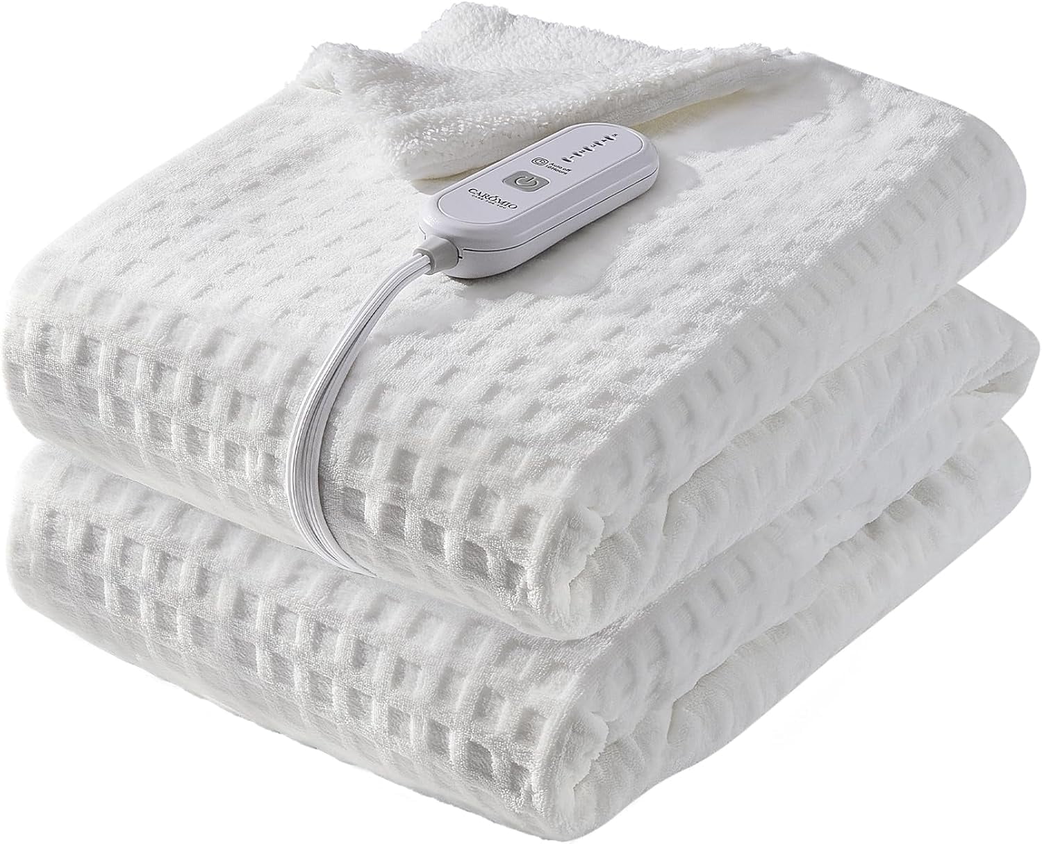 White Sherpa and Flannel Electric Heated Throw Blanket, 50 x 60 Inches
