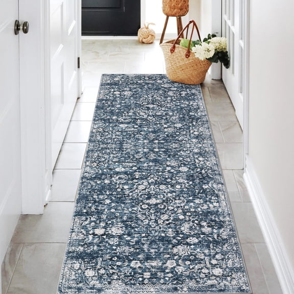 CAROMIO Indoor Area Rug 2' x 6' Runner Rug for Living Room Boho Vintage Rug Floral Bedroom Rug, Blue