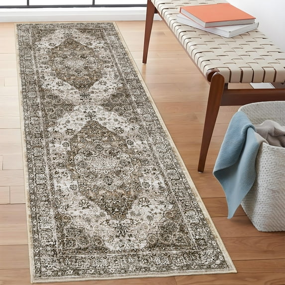 CAROMIO Indoor Area Rug 2' x 6' Runner Rug for Living Room Boho Vintage Rug Floral Bedroom Rug, Brown