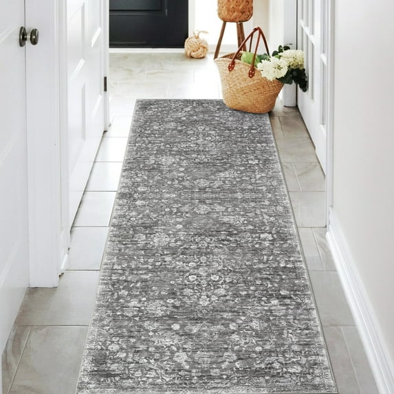 CAROMIO Indoor Area Rug 2' x 6' Runner Rug for Living Room Boho Vintage Rug Floral Bedroom Rug, Gray