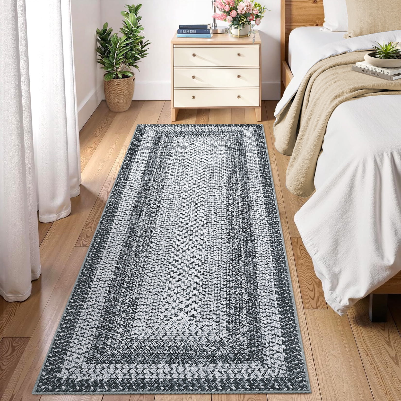 CAROMIO Indoor Area Rug 2' x 8' Runner Rug for Living Room Modern Imitation Braided Pattern Geometric Rug Bedroom Rug, Gray