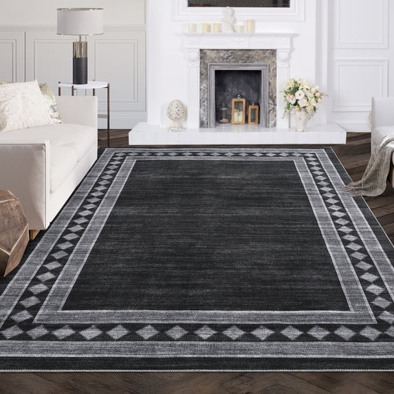 CAROMIO Large Area Rug Modern Rug Washable Geometric Print Bordered Carpet Indoor Rubber Backing Floor Cover, 10' x 13' Black