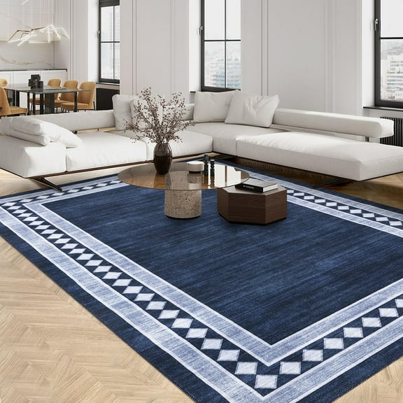 CAROMIO Large Area Rug Modern Rug Washable Geometric Print Bordered Carpet Indoor Rubber Backing Floor Cover, 10' x 13' Blue