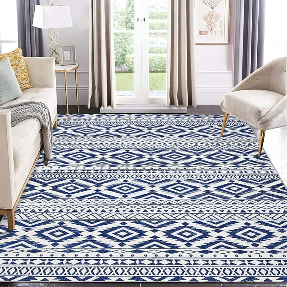 CAROMIO Large Modern Area Rug 9' x 12' Rugs for Living Room Abstract Geometrical Carpet, Blue