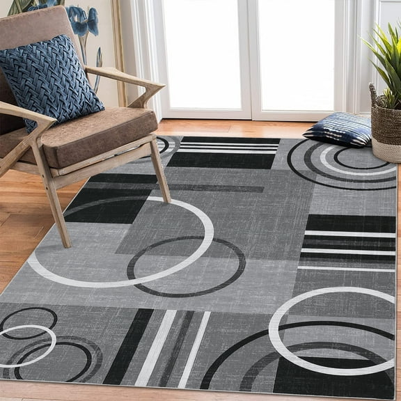CAROMIO Large Modern Area Rug 9' x 12' Rugs for Living Room Abstract Geometrical Carpet, Gray
