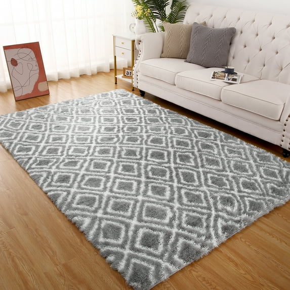 CAROMIO Luxury Shag Area Rug Modern Geometric Fluffy Rug Ultra Soft Indoor Fuzzy Floor Carpet, 5' x 8' Pale Gray
