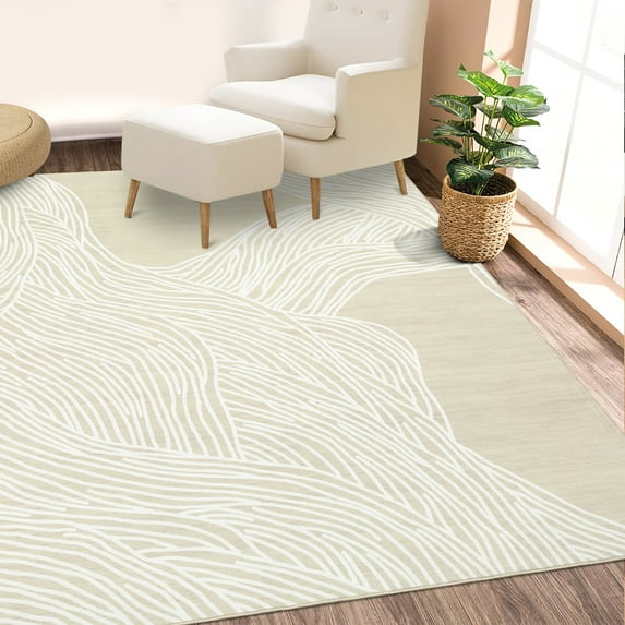 CAROMIO Modern Abstract Area Rug for Living Room Washable Indoor Room Decor Carpet, 5' x 7' Light Brown