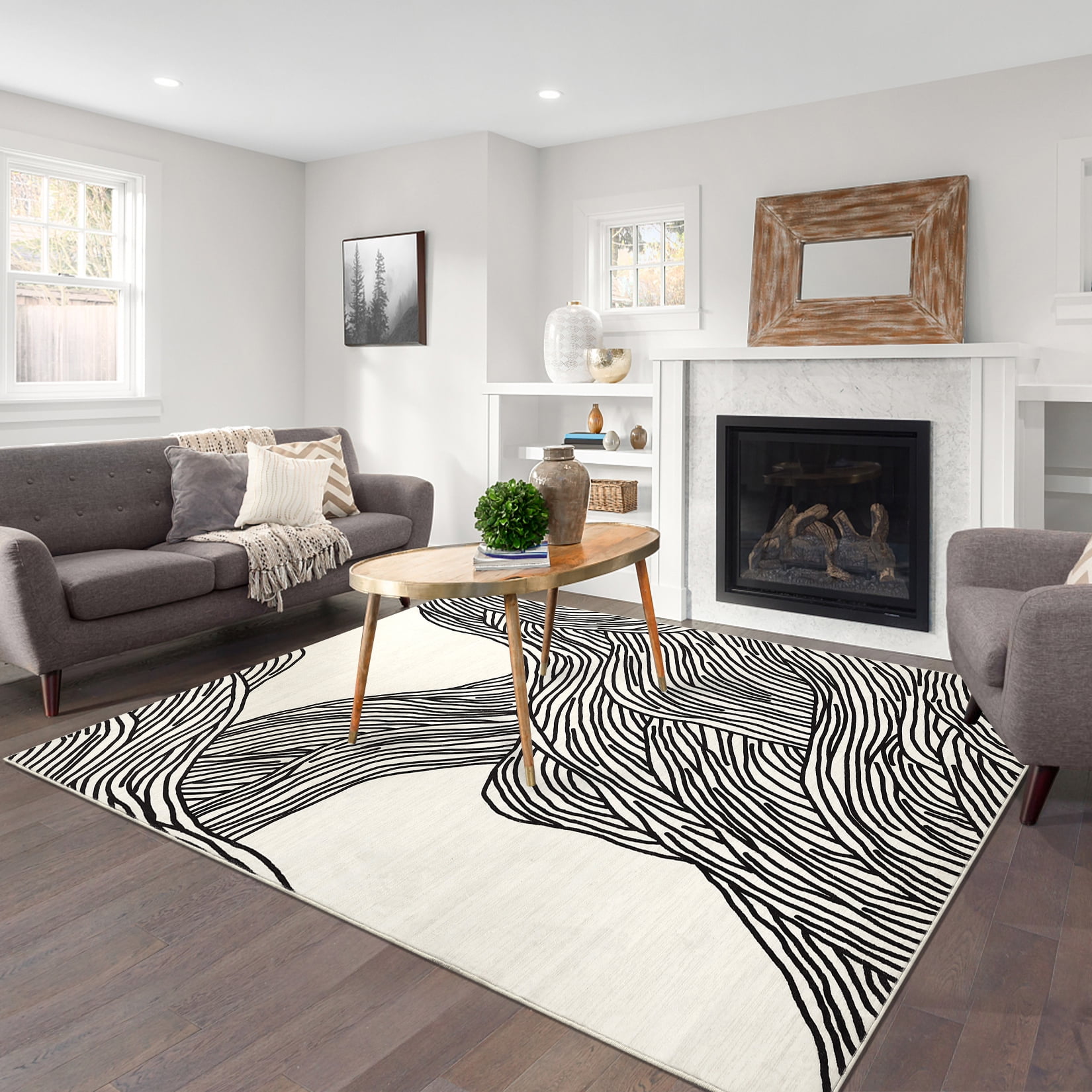 CAROMIO Modern Abstract Area Rug for Living Room Washable Indoor Room Decor Carpet, 9' x 12' Black Beige