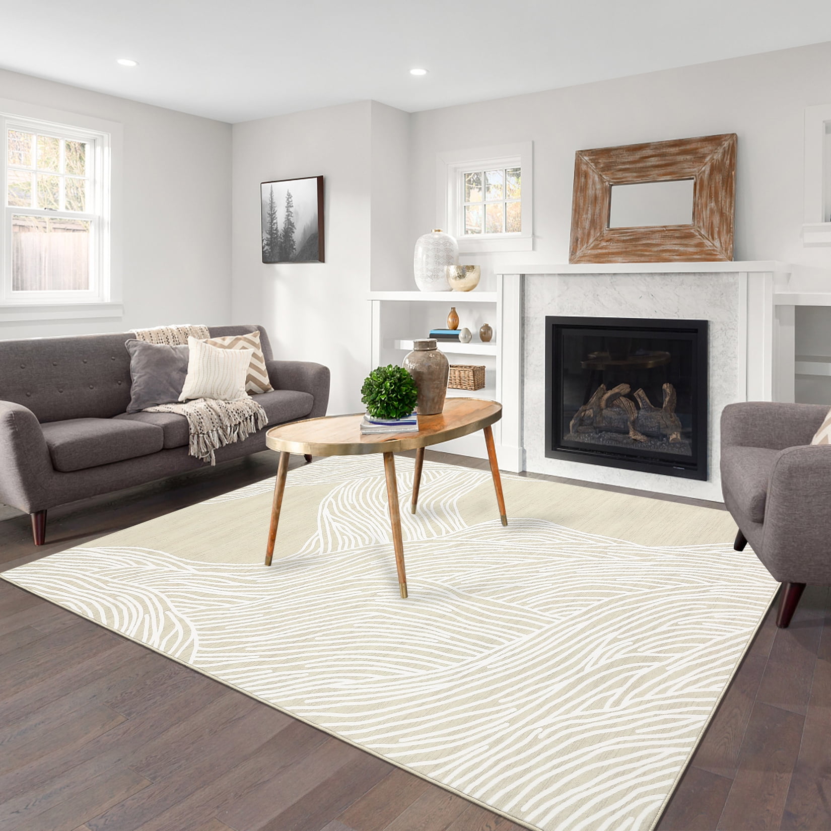 CAROMIO Modern Abstract Area Rug for Living Room Washable Indoor Room Decor Carpet, 9' x 12' Light Brown