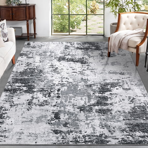 CAROMIO Modern Abstract Rugs for Living Room Entryway Low Pile Anti-Slip Backing Machine Washable Area Rug, 8' x 10' Pale Gray