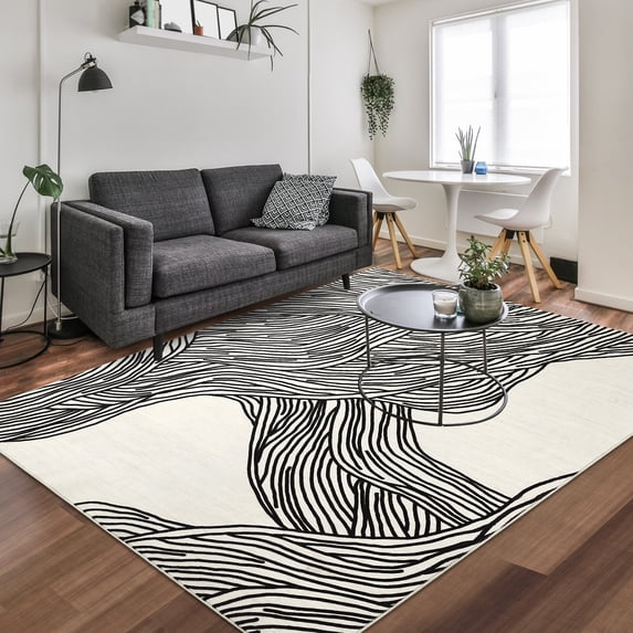 CAROMIO Modern Area Rug Contemporary Abstract Rug for Living Room Bedroom Soft Artistic Abstract Modern Interior Rug, 6' x 9' Black White