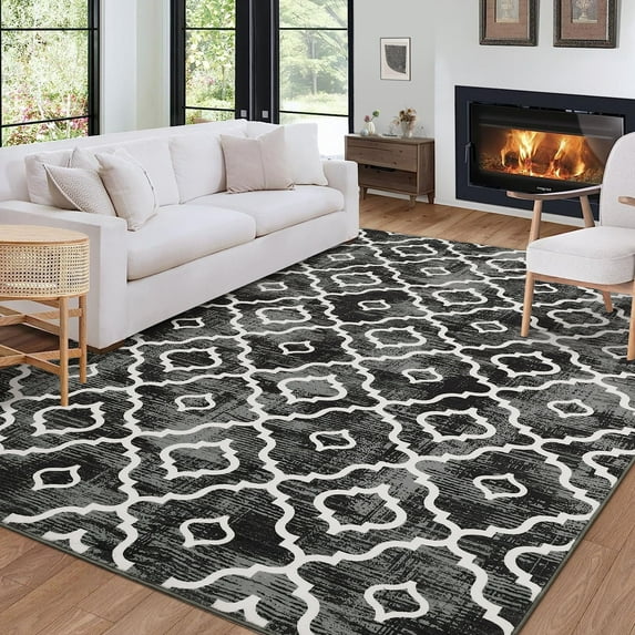 CAROMIO Modern Area Rug Washable Moroccan Rug Non-Slip Non-Shedding Geometric Print Floor Carpet Soft Geometric Carpet, 5' x 7' Gray