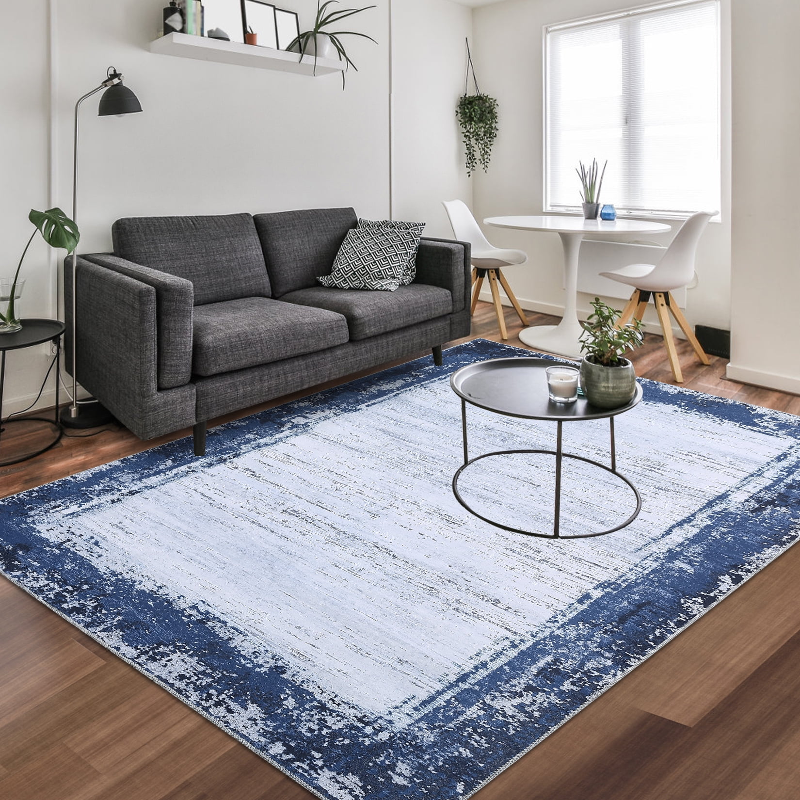 CAROMIO Modern Bordered Area Rug Non-Slip Washable Rug Distressed Print ...