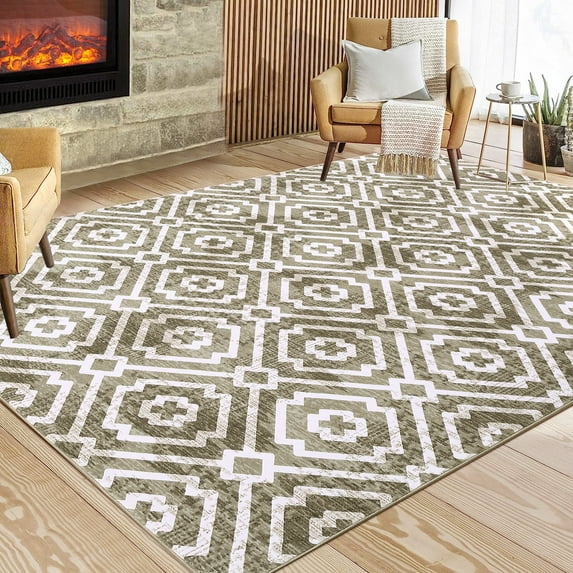 CAROMIO Modern Geometric Area Rug 5 x 7 Washable Rugs with Non Slip Rugs for Living Room Bedroom Rug Carpet Stain Resistant Rug, Pale Brown