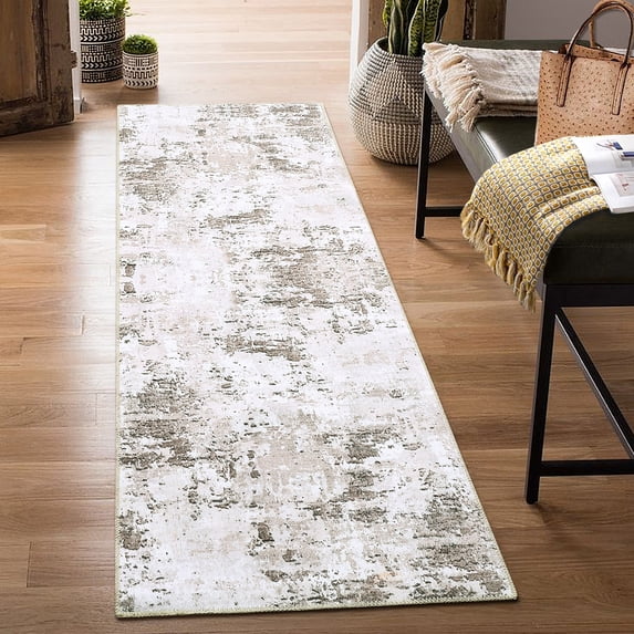 CAROMIO Modern Runner Rug Abstract Rug Chenille Indoor Carpet Contemporary Distressed Floor Cover for Living Room Bedroom, 2' x 6' Brown