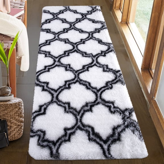 CAROMIO Moroccan Shag Area Rugs Geometric Indoor Super Soft Fuzzy Plush Rugs, 2' x 6' White Black