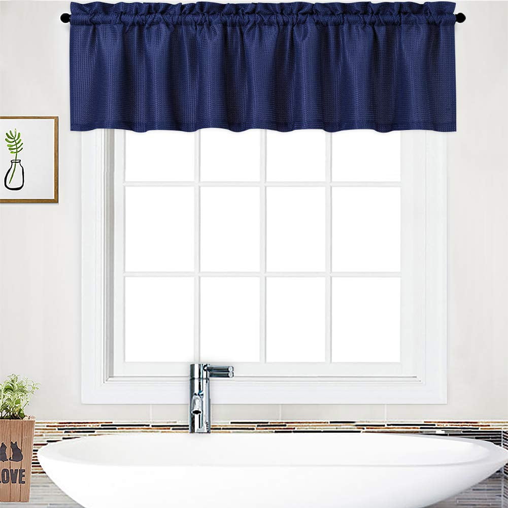 CAROMIO Navy Blue Kitchen Valances Waffle Textured Waterproof Short