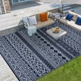 thumbnail image 1 of CAROMIO Navy White Boho Outdoor Area Rug 9x18 ft Waterproof Reversible Plastic Mat for Camping RV Picnic, 1 of 7