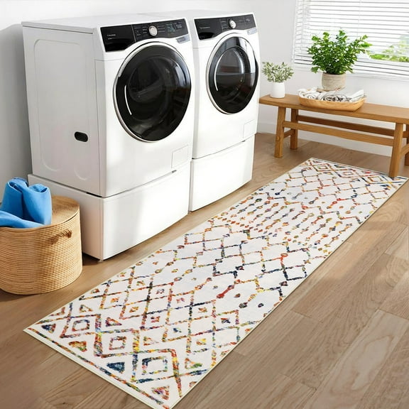 CAROMIO Pink Runner 2' x 6' Area Rug Boho Distressed Machine Washable Modern Geometric Moroccan Carpet