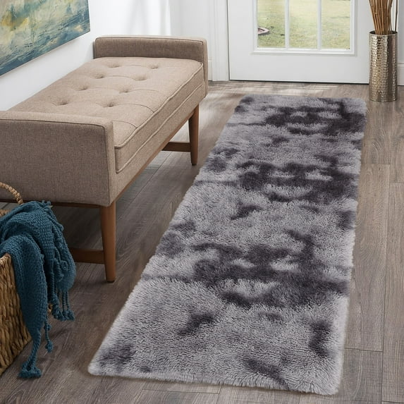 CAROMIO Plush Polyester Shag Area Rug 2'x 6' Fluffy Runner Rug Plush Decorative Runner Rug for Indoor Home Floor Carpet, Tie-dye Dark Gray