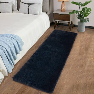 CAROMIO Plush Polyester Shag Area Rug 2'x 8' Fluffy Runner Rug Plush Decorative Runner Rug for Indoor Home Floor Carpet, Navy Blue