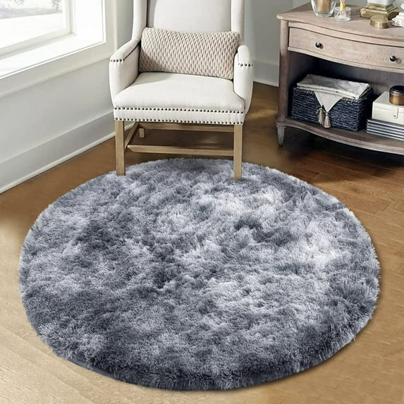 CAROMIO Round Rugs 5ft Shag Indoor Plush and Thick Faux Fur Shag Rug Non-Slip Tie-dyed Carpet, Dark Gray