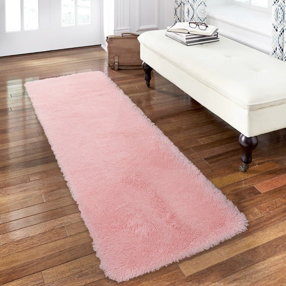 CAROMIO Runner Rug 2 x 6 Ft Fluffy Faux Fur Rugs Super Soft Plush Carpet Non Slip Shaggy Living Room Floorcover Fuzzy,Pale Pink