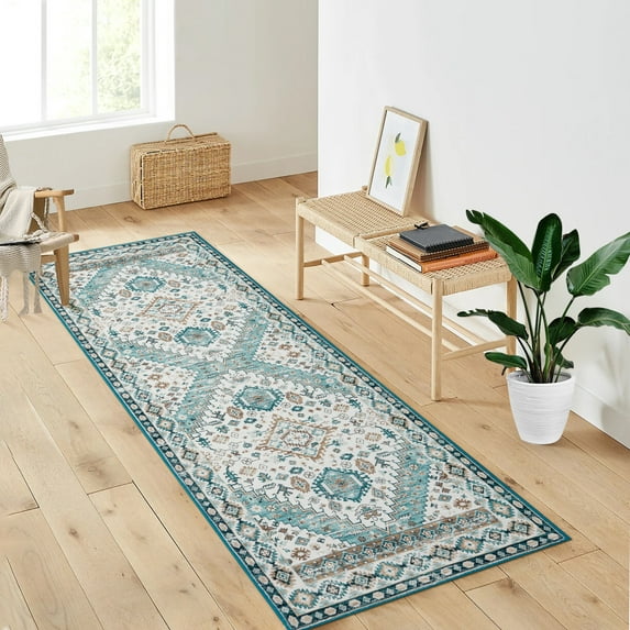 CAROMIO Runner Rug 2 x 6 Persian Hallway Rug Boho Vintage Indoor Floor Cover Print Carpet Non-Slip Washable Rug Foldable Accent Rug for Kitchen Bedroom Living Room, Multi/Green
