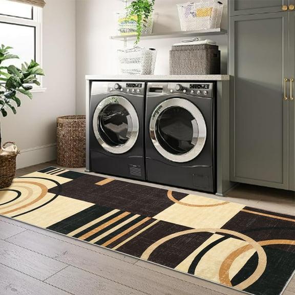 CAROMIO Runner Rug 2' x 6' Washable Rugs for Hallway Abstract Geometrical Carpet Modern Rug, Brown