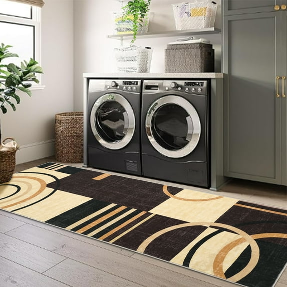 CAROMIO Runner Rug 2' x 6' Washable Rugs for Hallway Abstract Geometrical Carpet Modern Rug, Brown