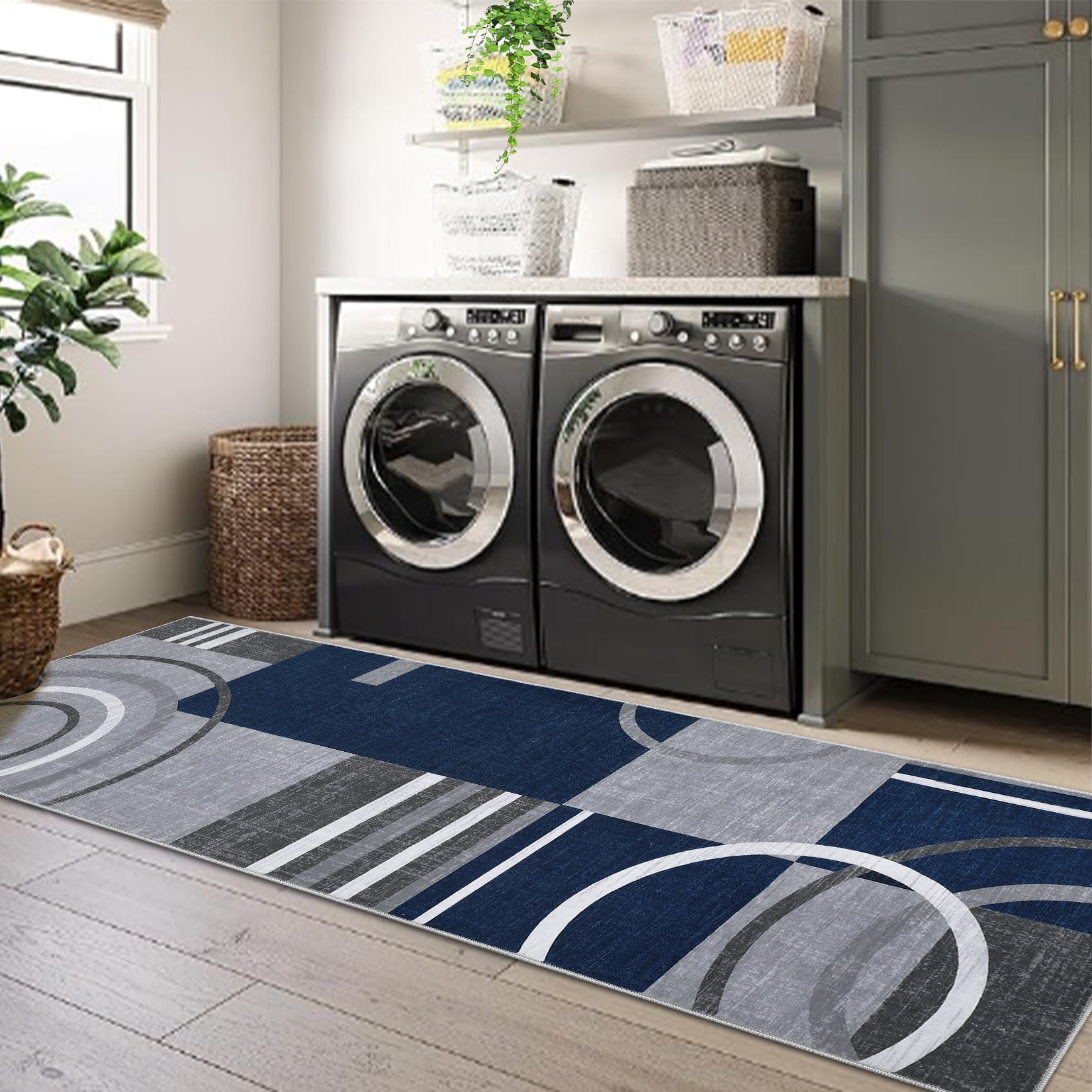 CAROMIO Runner Rug 2' x 6' Washable Rugs for Hallway Abstract Geometrical Carpet Modern Rug, Navy