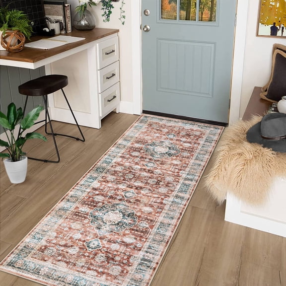 CAROMIO Runner Rugs for Kitchen Washable Rug Vintage Floral Area Rug Soft Indoor Floor Mat Medallion Distressed Print Rug, 2' x 6' Brown