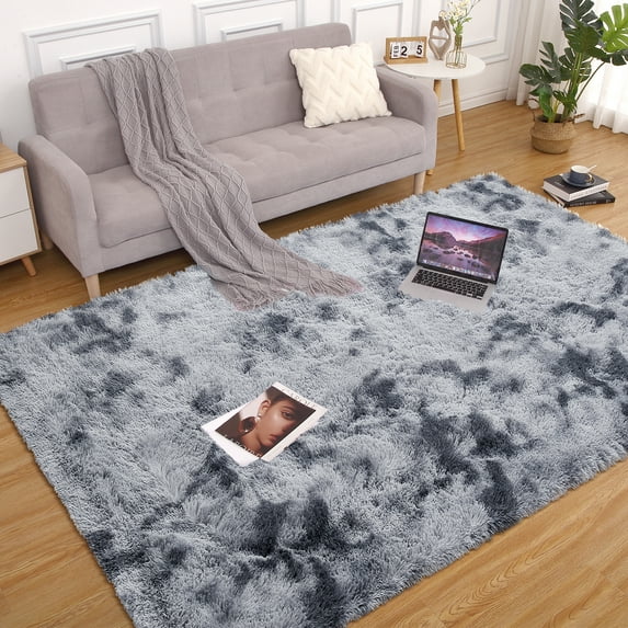 CAROMIO Shag Area Rug 4' x 6' Indoor Plush Tie-dyed Fluffy Rugs Shaggy Carpet Rugs for Bedroom Living Room, Dark Gray