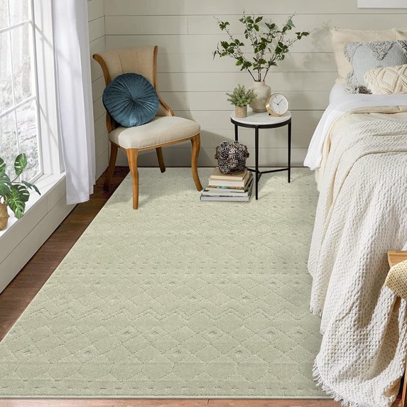 CAROMIO Solid Area Rug Bedroom Livingroom Rug Non-Slip Modern Abstract Area Rug Stain Resistant Indoor Throw Floor Carpet Boho Tribal Rug, 4' x 6' Beige