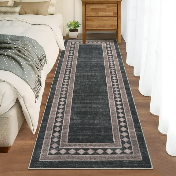 CAROMIO Solid Area Rug Washable Border Rug Modern Geometric Floor Decor Perfect for Living Dining Room, 2' x 6' Brown