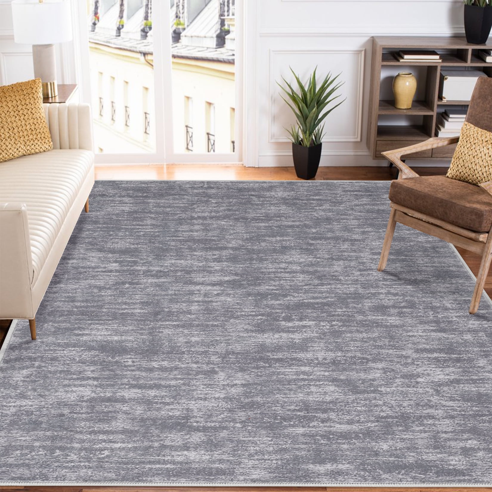 CAROMIO Solid Machine Washable Area Rug Non-Slip Low-Pile Modern Area ...