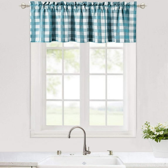 CAROMIO Thick Yarn Dyed Light Filtering Kitchen Curtian Valance for Bedroom Cafe Curtain Valance Buffalo Check,Blue/White,56"W x 15"L one panel