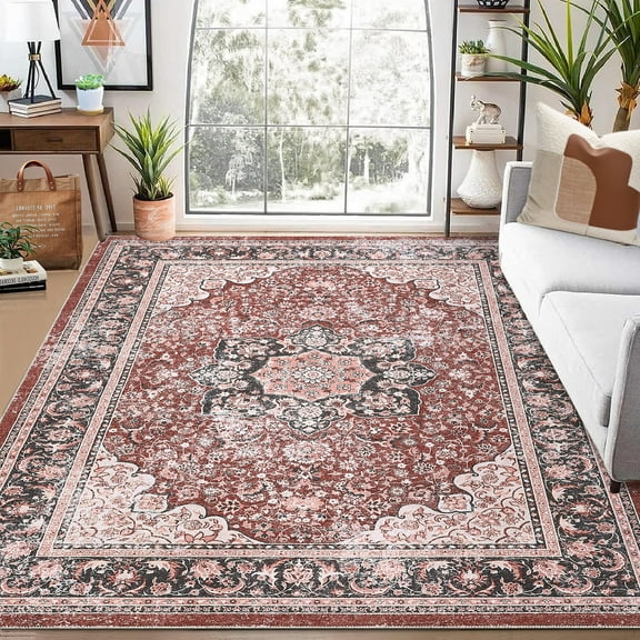 CAROMIO Vintage Rug Traditional Rugs Stain Resistant Rug Bohemian Area Rug for Living Room Bedroom Dining Home Office, 5' x 7' Red