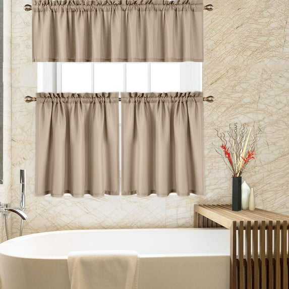 CAROMIO Waffle Woven Textured Short Curtains for Bathroom Waterproof 30"x 30"*2+60"x 15", Plaza Taupe